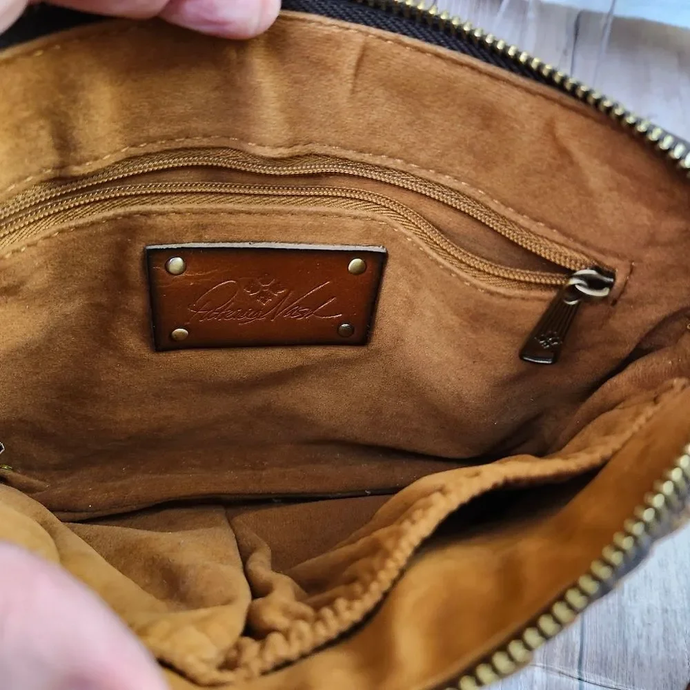 Patricia Nash Woven Leather Wristlet in Cognac Brown